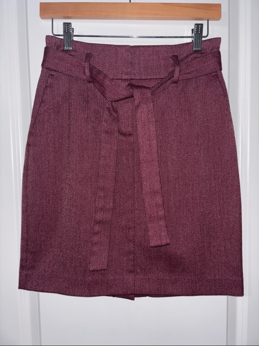LOFT Burgundy Tie-Waist Pencil Skirt